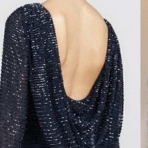 AIDAN MATTOX NAVY BLUE BEADED COCKTAIL DRESS SCOOP BACK SIZE 6